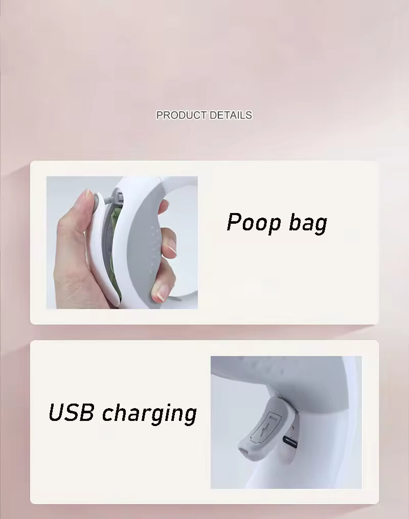 Round Led Retractable Dog Leash with Biodegradable Poop Bag