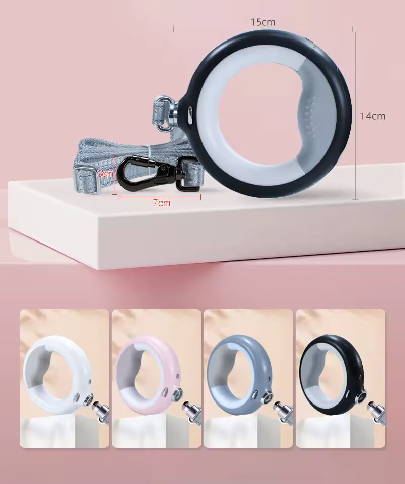 Round Led Retractable Dog Leash with Biodegradable Poop Bag