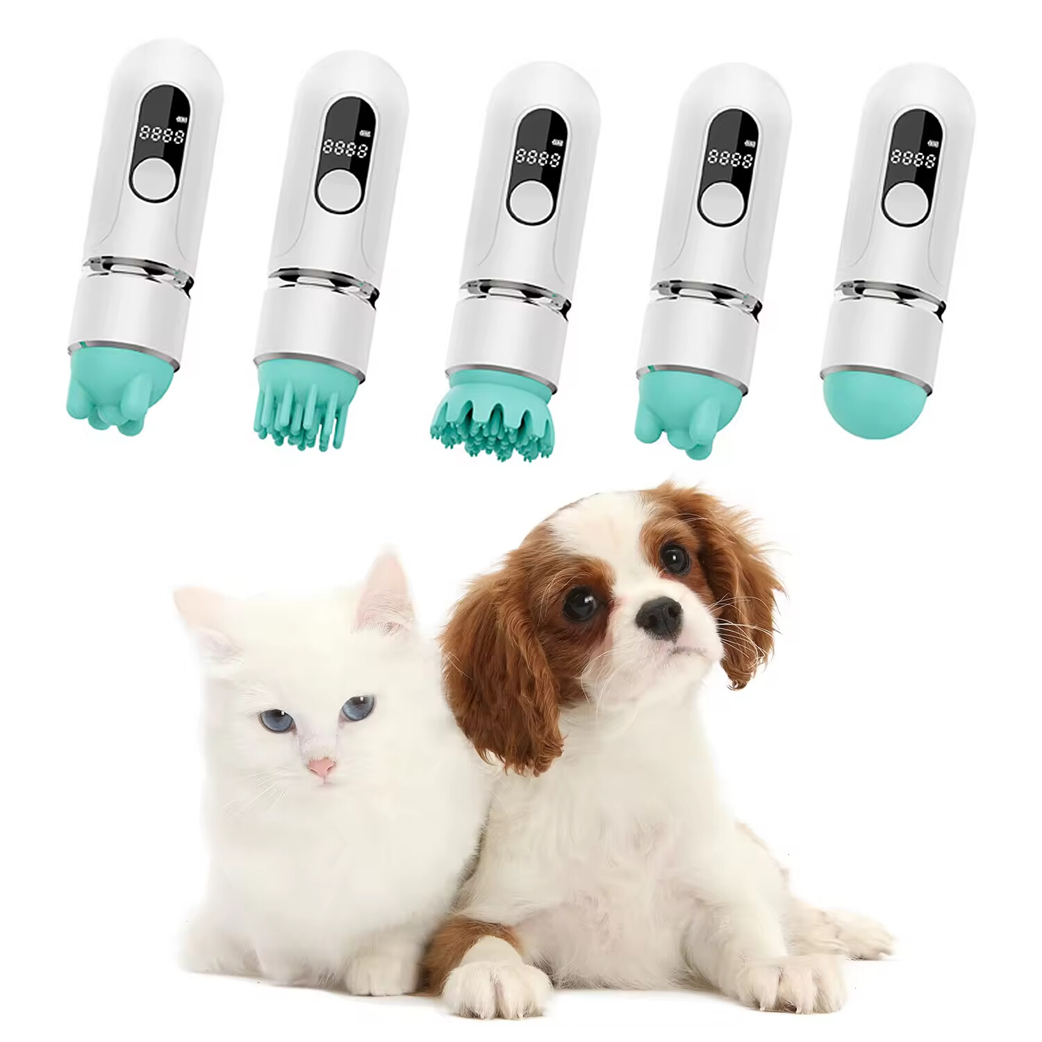 Electric Silicone Five Heads Replaceable Rechargeable Pet Cat Massager