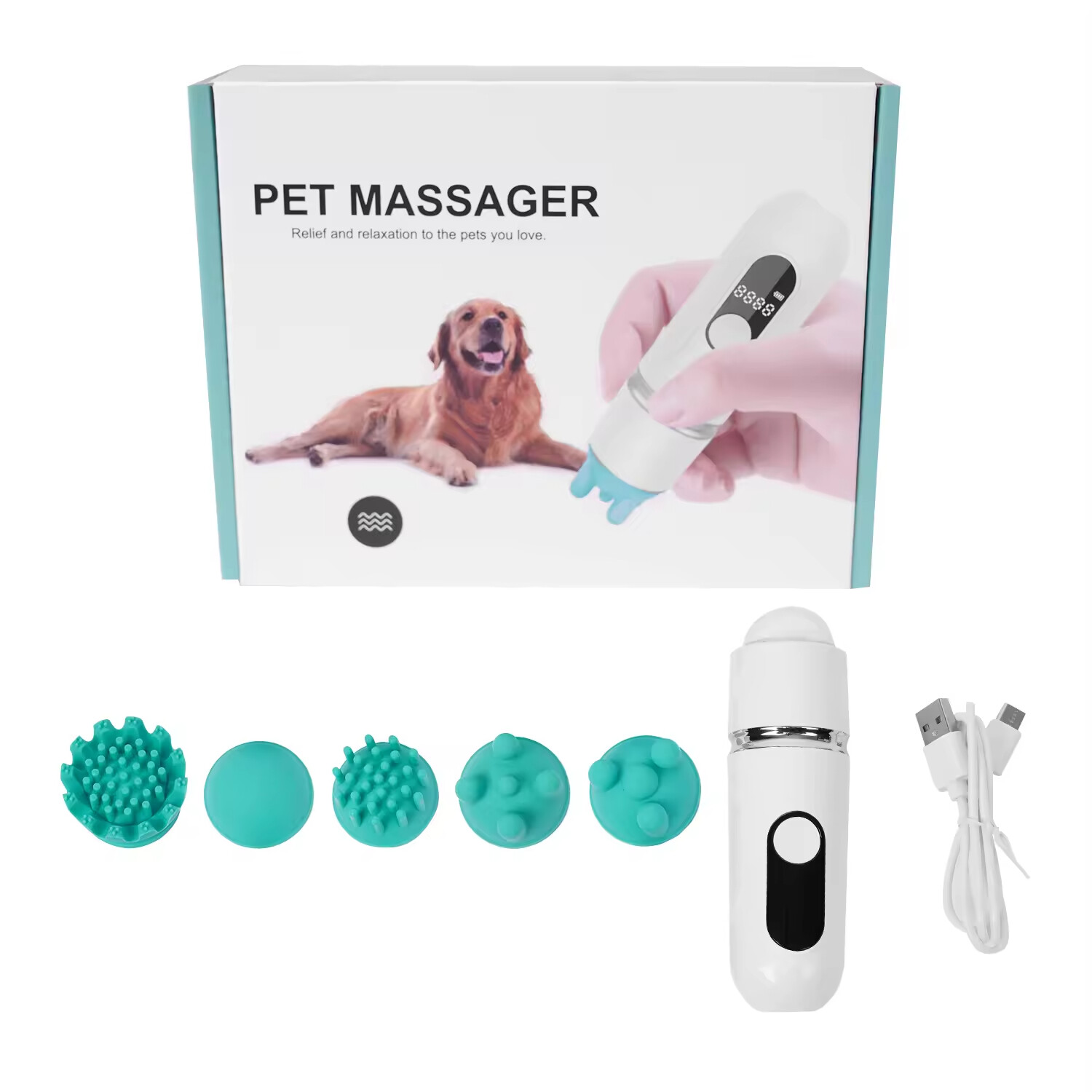 Electric Silicone Five Heads Replaceable Rechargeable Pet Cat Massager