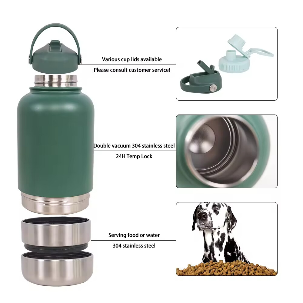 Stainless Steel Travel Portable Detachable Dog Water Food Bottle