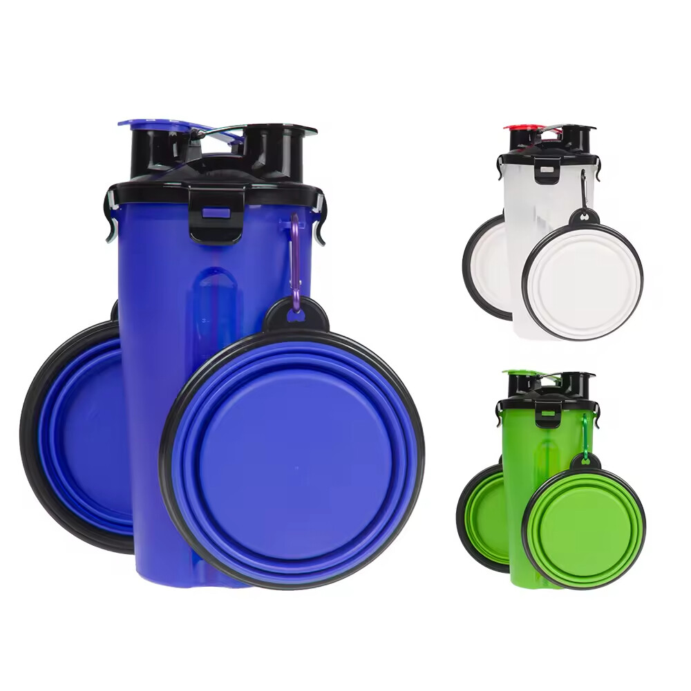Multifunctional Dog Water Bottle with Silicone Collapsible Bowls