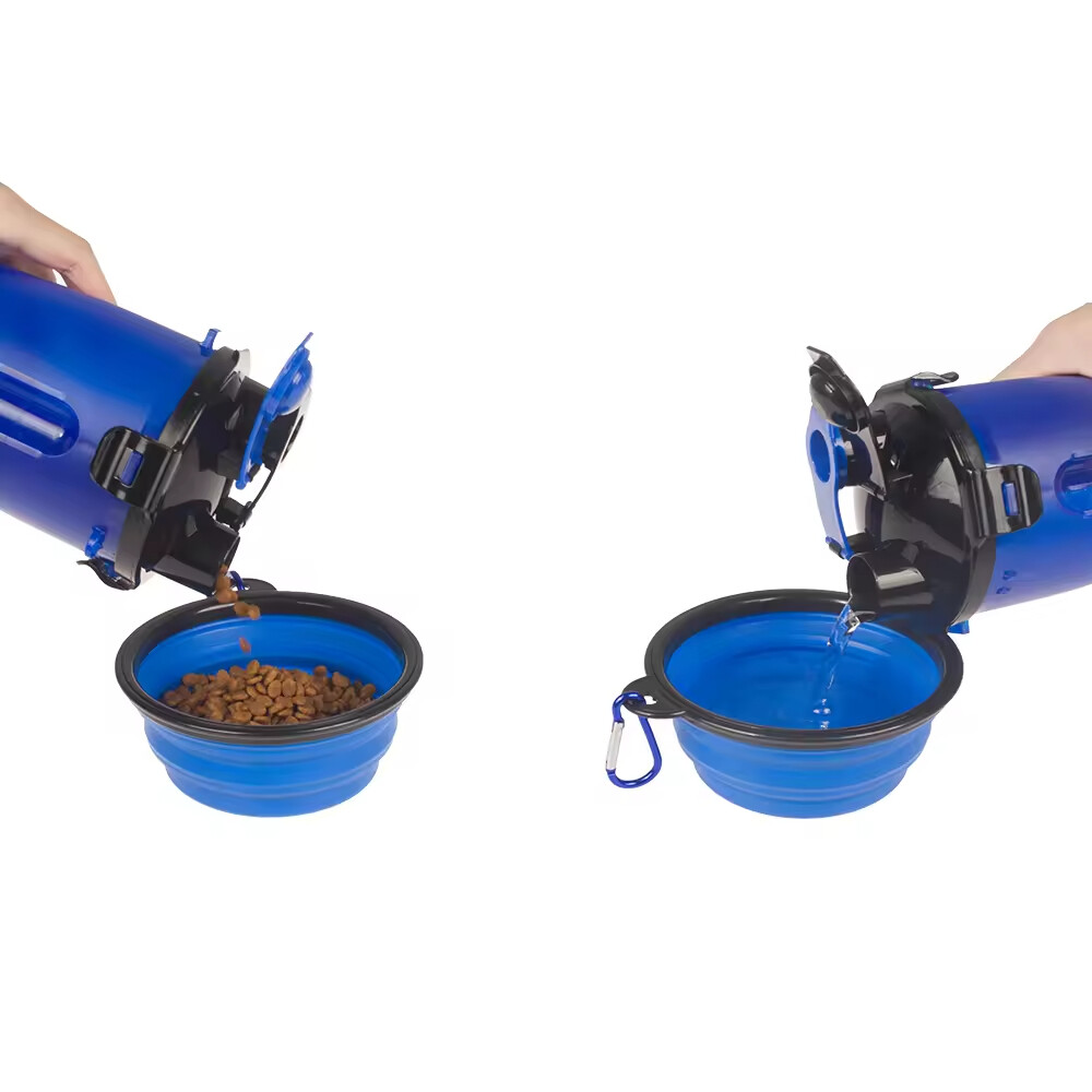 Multifunctional Dog Water Bottle with Silicone Collapsible Bowls