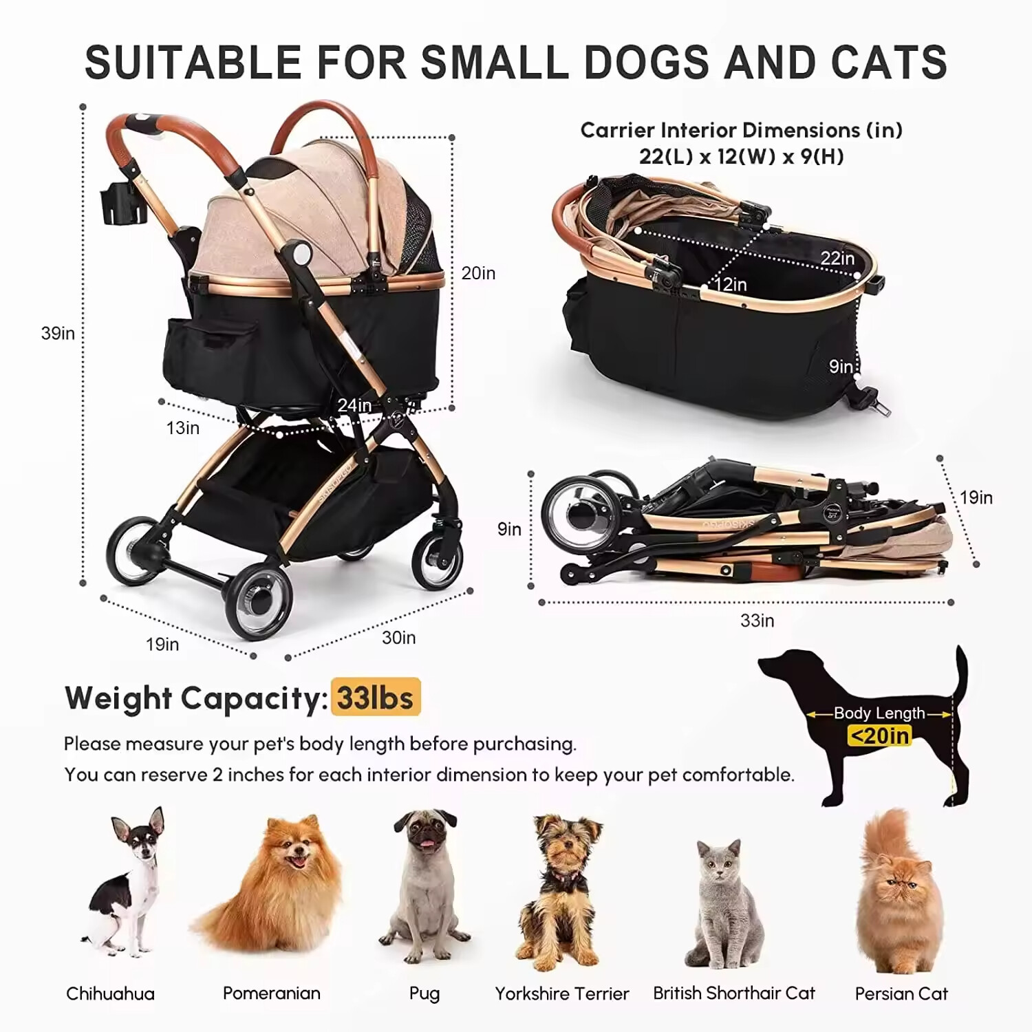 Waterproof Collapsible Pet Stroller