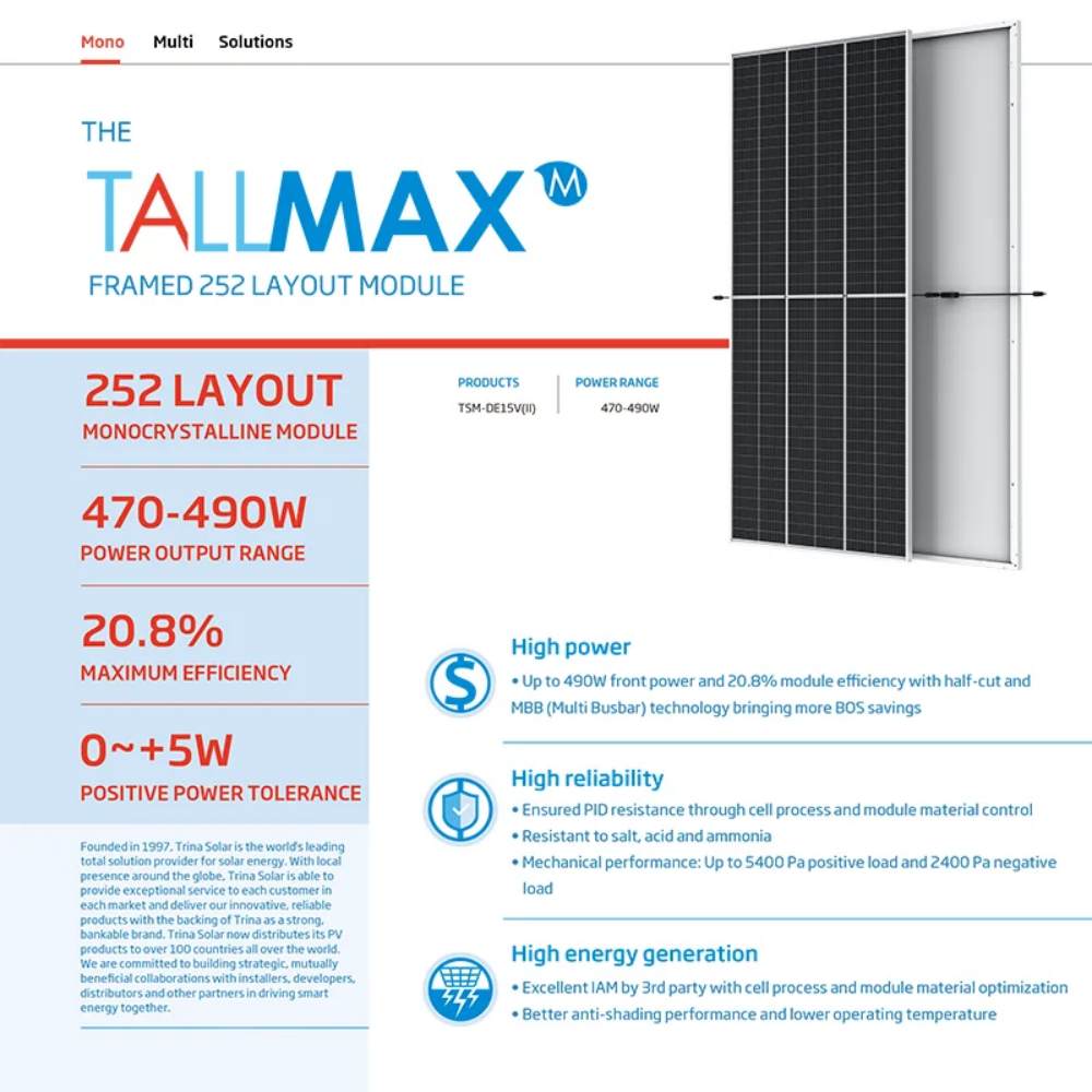 Trina Solar 470-490W Framed 252 Layout Module Trina Solar 470-490W Framed 252 Layout Module