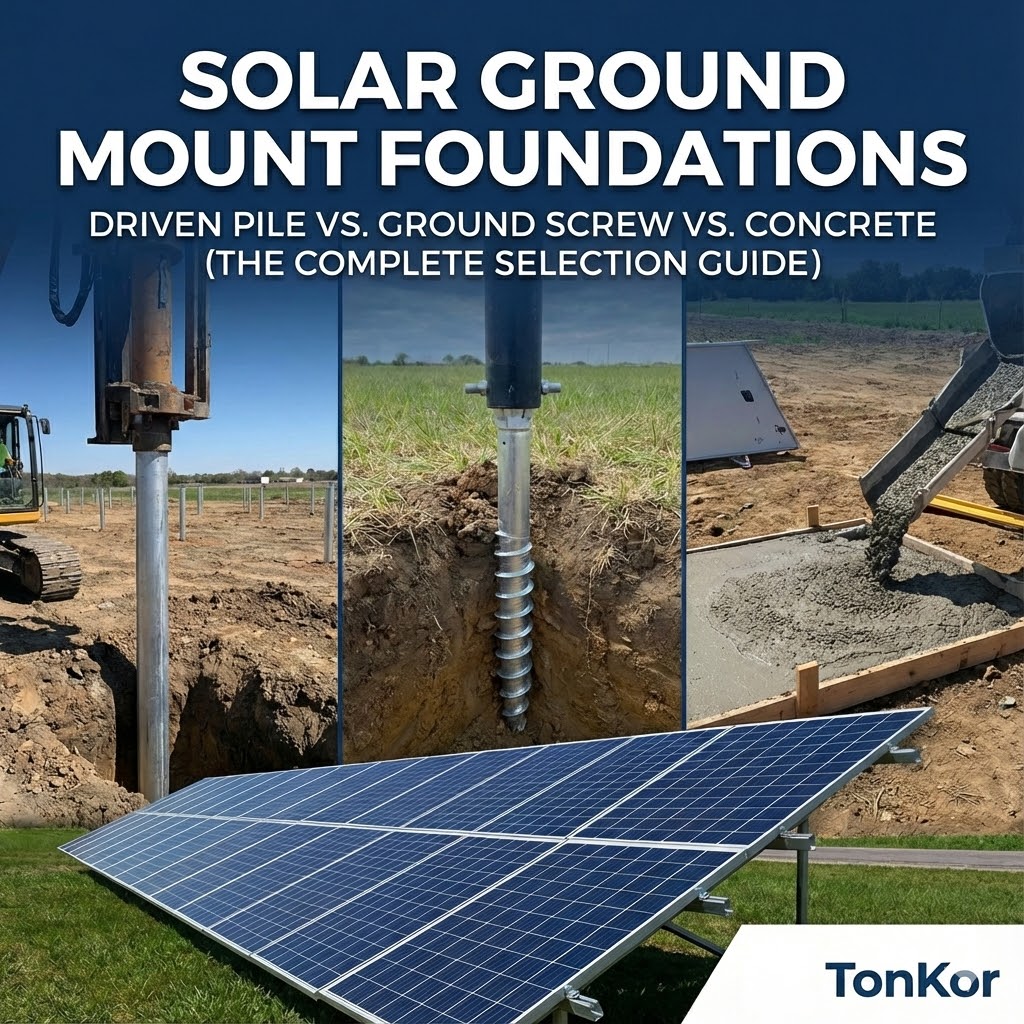 Solar Ground Mount Foundations: Driven Pile vs. Ground Screw vs. Concrete (The Complete Selection Guide)