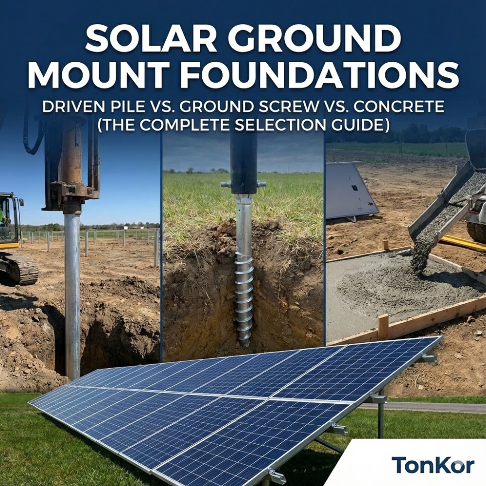 Solar Ground Mount Foundations: Driven Pile vs. Ground Screw vs. Concrete (The Complete Selection Guide)