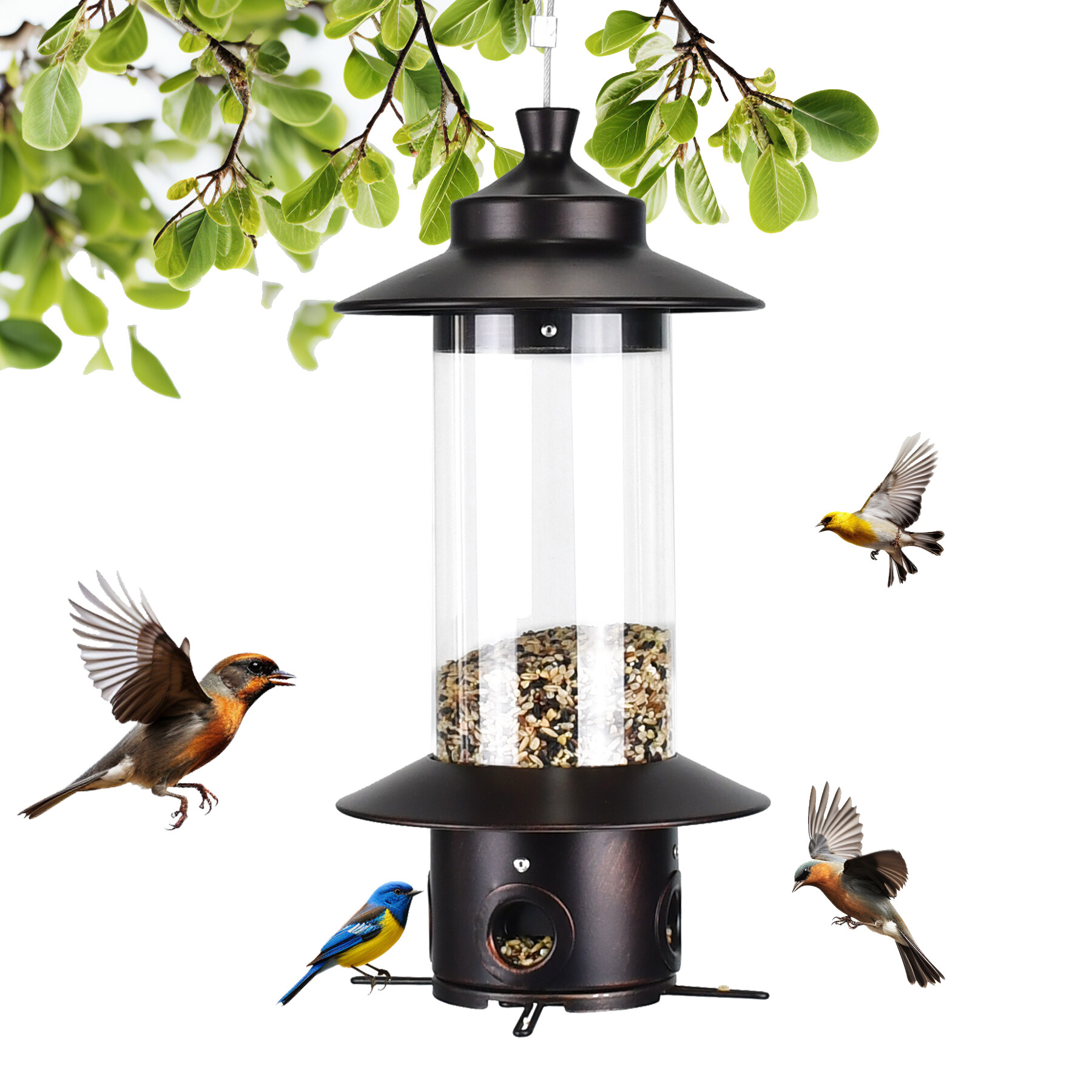 comedero para pájaros tubo pc marrón