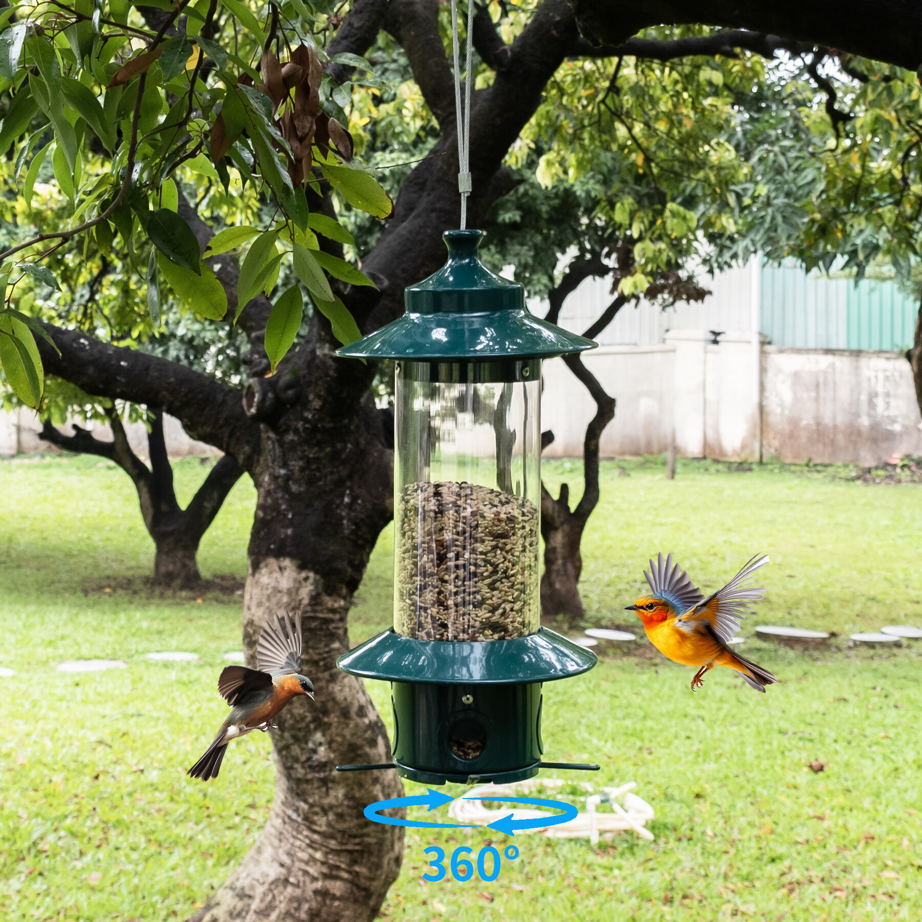 comedero para pájaros tubo pc verde oscuro