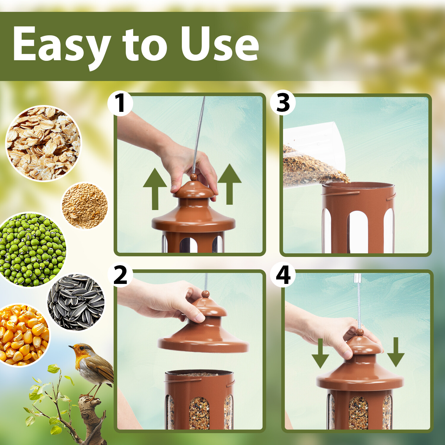 Pitoutfir linterna comedero para pájaros un color cobre rojo