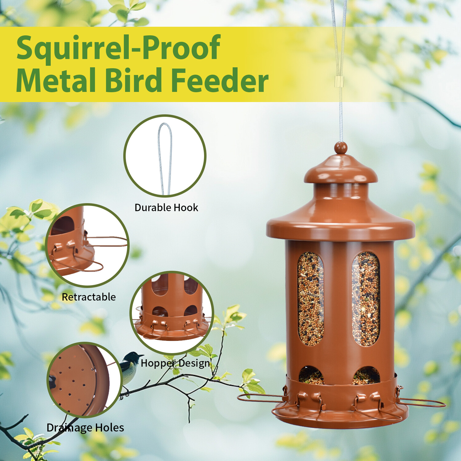 Pitoutfir linterna comedero para pájaros un color cobre rojo