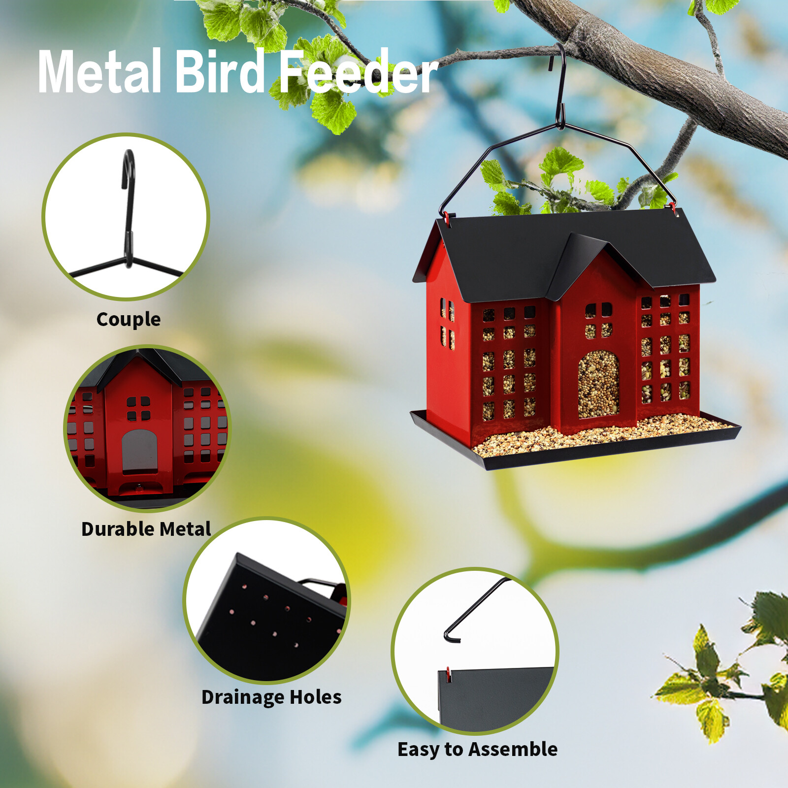 Cuadro comedero bicolor negro y rojo para pájaros domésticos