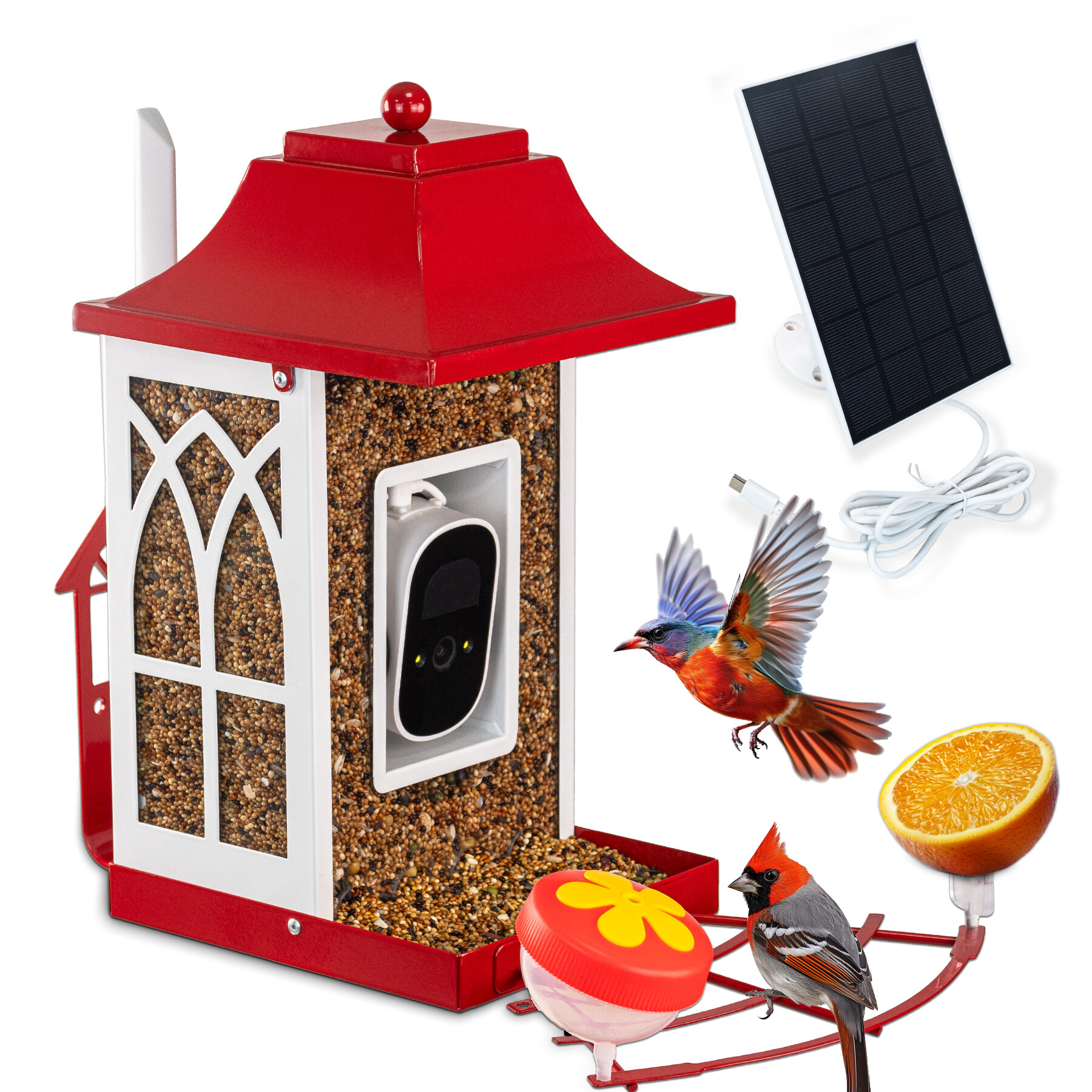 Rotes intelligentes Vogelfutterhaus