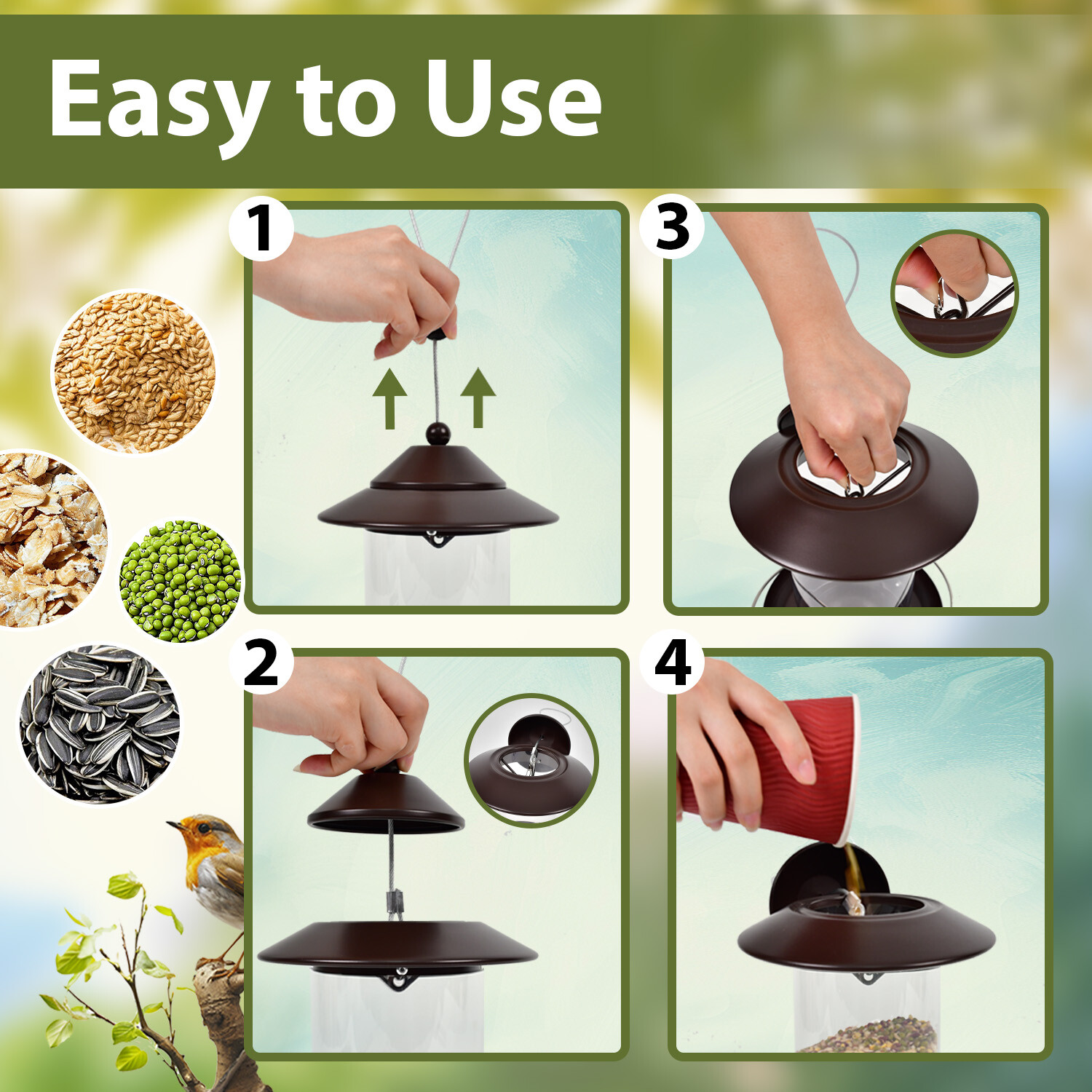 p Shop mangiatoia per uccelli PC a tubo tondo - marrone