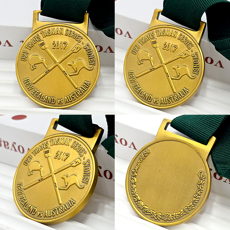 Medalla conmemorativa de competición de remo de la serie trans-Tasman en relieve de bronce vintage, medalla de honor deportivo con textura metálica