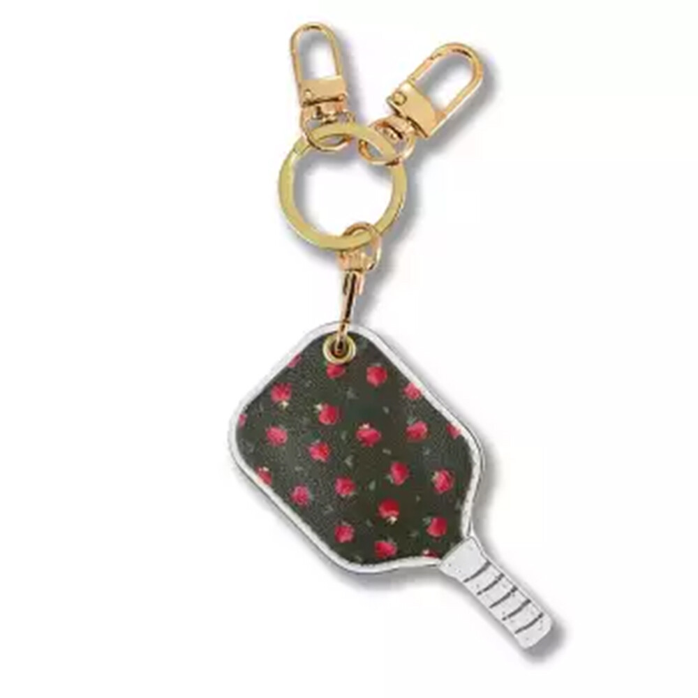 Llavero de raqueta Peak, hebilla de metal dorado imitación cuero, colgante mini a cuadros, llavero para coche, colgante para bolso