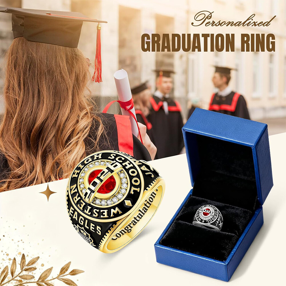 Anillos de graduación, regalos para estudiantes y parejas, anillos conmemorativos, joyas creativas grabadas con temática escolar, artículos comerciales personalizados.