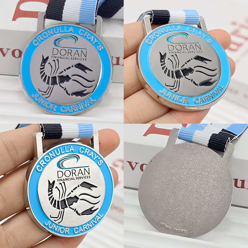 Medalla de metal con contraste azul plateado, relieve tridimensional de langosta conmemorativa del Carnaval Juvenil, colección de adornos para eventos de patrocinio financiero