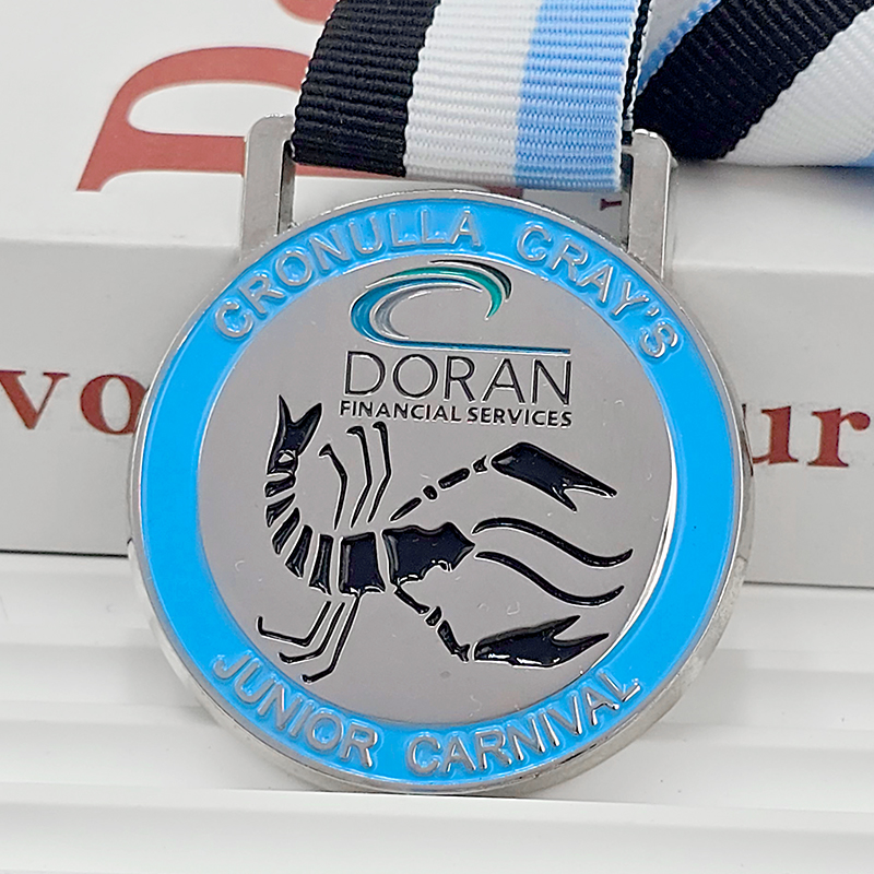 Medalla de metal con contraste azul plateado, relieve tridimensional de langosta conmemorativa del Carnaval Juvenil, colección de adornos para eventos de patrocinio financiero