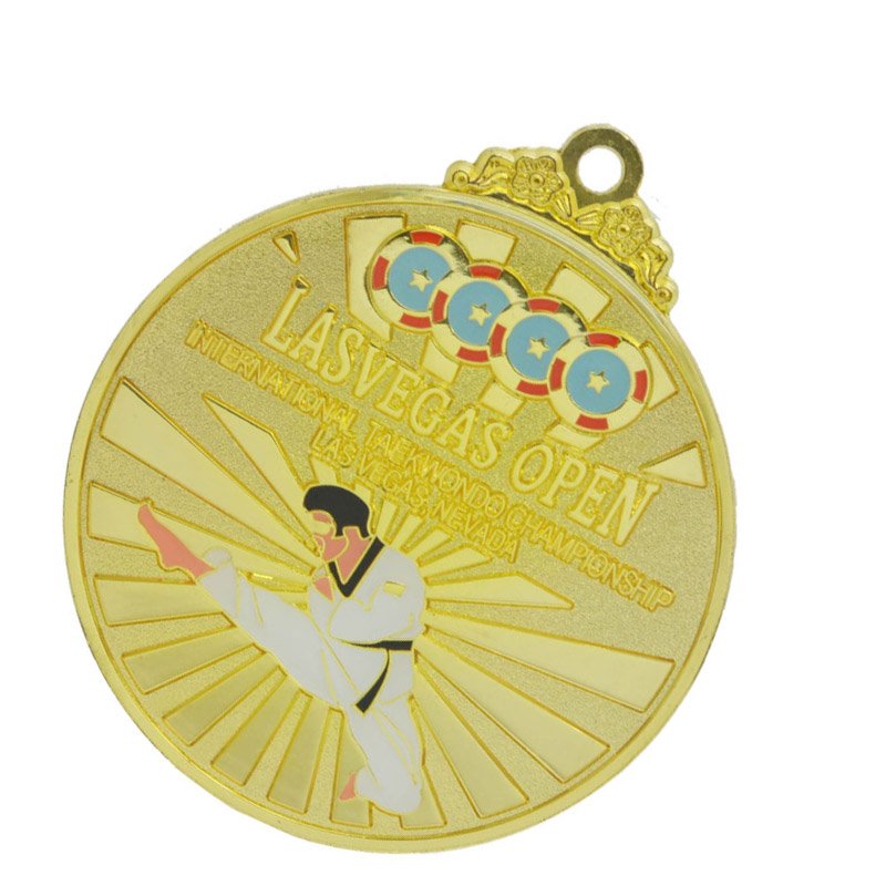 Medalla Conmemorativa de Oro del Campeonato Internacional de Taekwondo con Relieve de Figura 3D - Adorno Coleccionable de Evento
