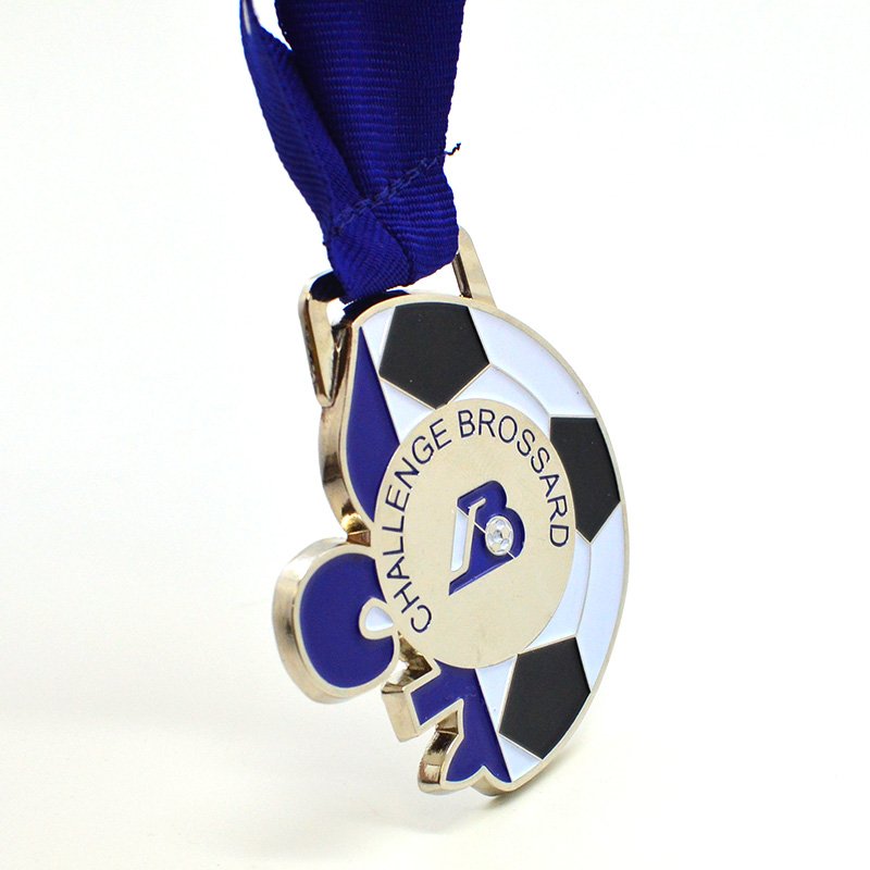 Medalla de Desafío de Fútbol, Insignia Conmemorativa de Metal Esmaltado en Azul y Blanco, Colgante Coleccionable de Evento en Forma de Balón