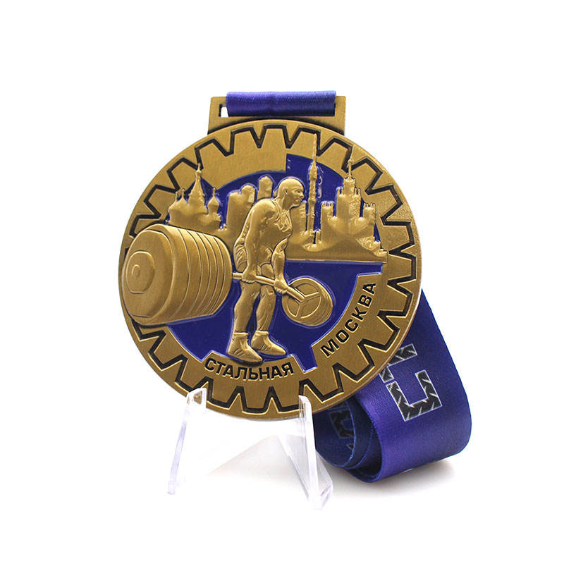 Custom 3D enamel weightlifting medals, metal sports medals with lanyards.