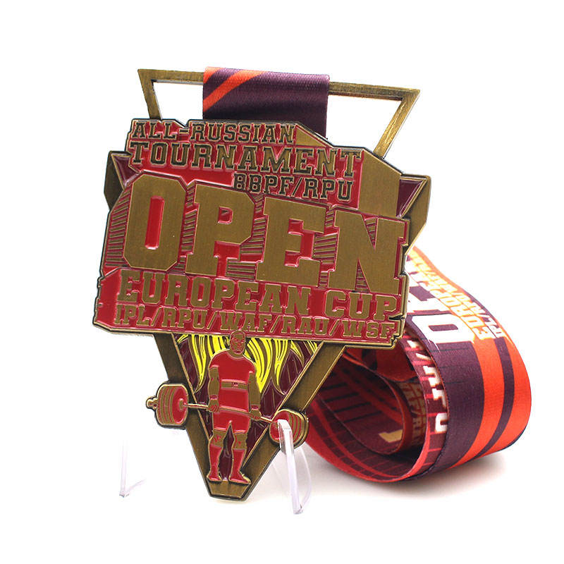 Custom 3D enamel weightlifting medals, metal sports medals with lanyards.
