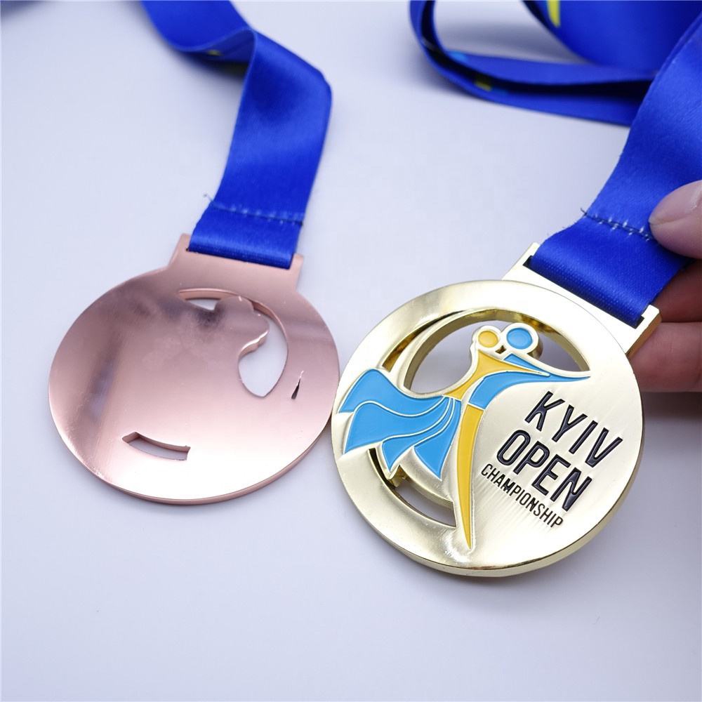 Medalla de esmalte dorado personalizada con logotipo en aleación de zinc redonda, premio, medalla de competición deportiva en metal 3D para bodybuilding y baile latino