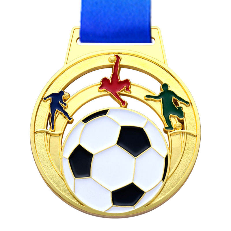 Medallas de fútbol personalizadas unisex bañadas en oro con logotipos metálicos 3D y esmalte; premios deportivos medallas de fútbol