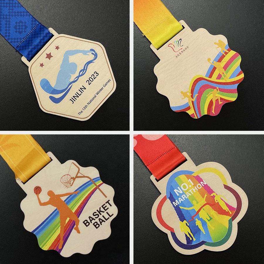 Medallas de madera ecológicas impresas con UV más vendidas, medallas de madera cortadas con láser protegidas, medallas de madera personalizadas.