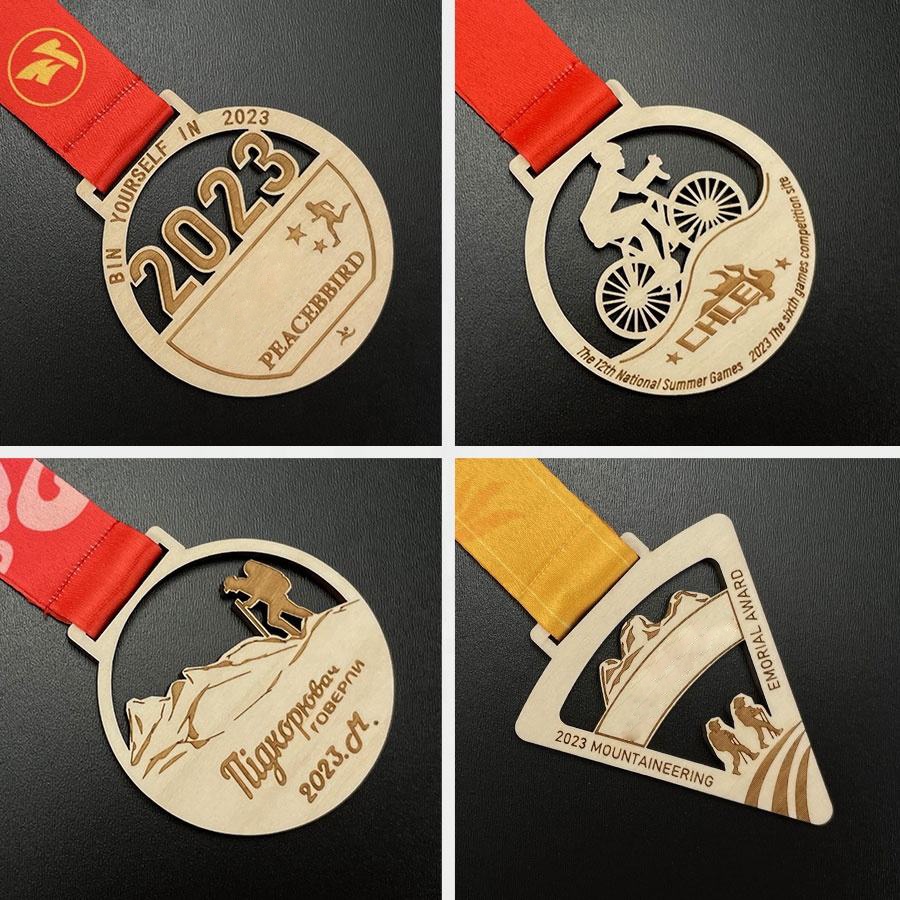 Medallas de madera ecológicas impresas con UV más vendidas, medallas de madera cortadas con láser protegidas, medallas de madera personalizadas.
