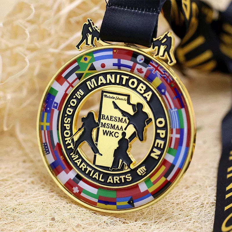 Medallas personalizadas para lucha libre, judo, kung fu, karate y taekwondo; medallas de epoxi 3D bañadas en oro.
