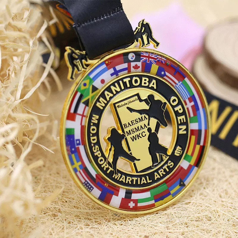 Medallas personalizadas para lucha libre, judo, kung fu, karate y taekwondo; medallas de epoxi 3D bañadas en oro.