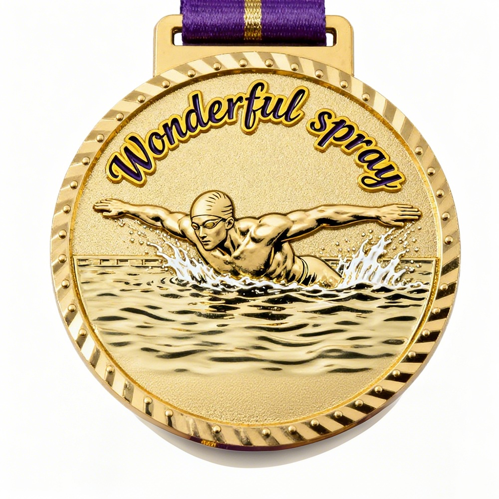 Serie de diseño de medallas de natación fundidas en plata bañada en oro, grabado de alta calidad, medallas de premio de campeonato para ganadores.