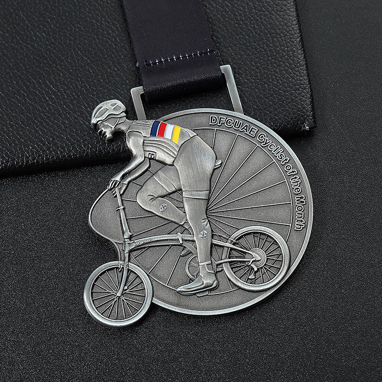 Medalla de bicicleta para hombres en plata antigua 3D, medalla de metal personalizada, medalla de bicicleta esmaltada