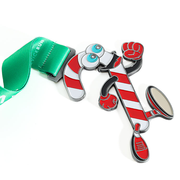 Medallas plateadas de metal para carreras, premio de lindas medallas navideñas de dibujos animados para correr, medallas de aleación de zinc con divertido logotipo personalizado, fabricante de medallas de premio