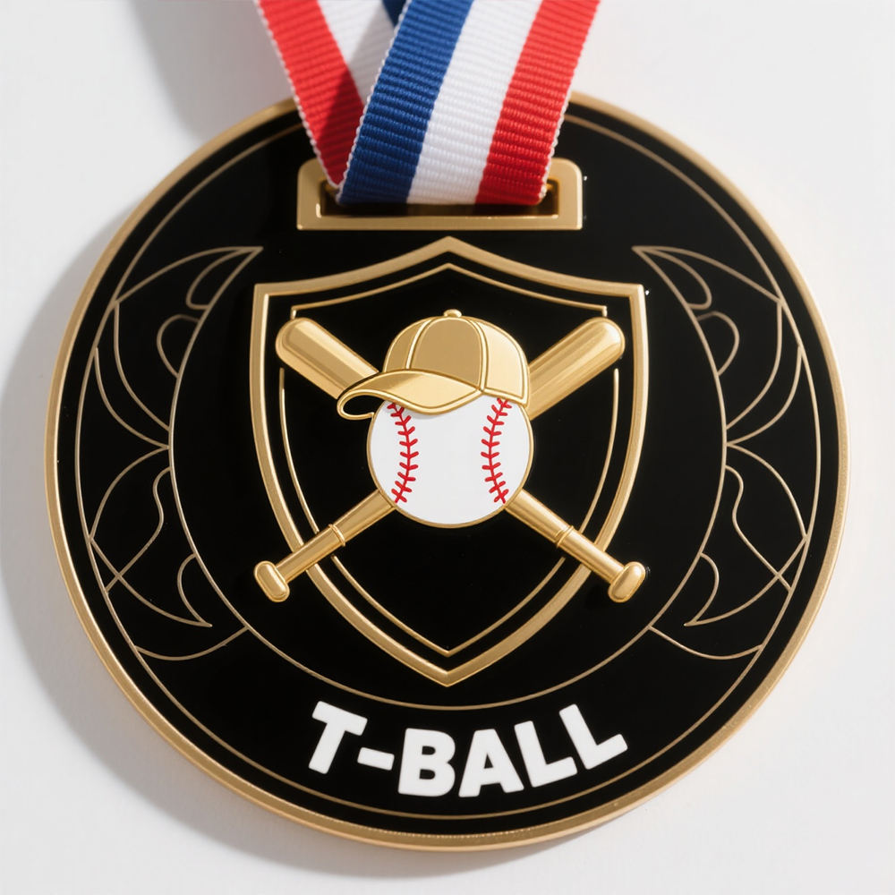Medalla de escudo de béisbol infantil, insignia conmemorativa de torneo con forma de béisbol de esmalte dorado brillante