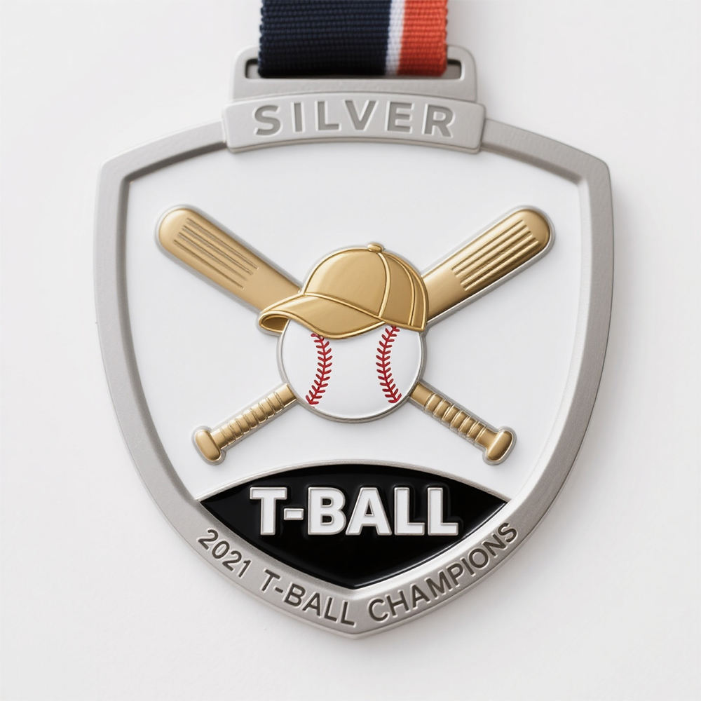 Medalla de escudo de béisbol infantil, insignia conmemorativa de torneo con forma de béisbol de esmalte dorado brillante