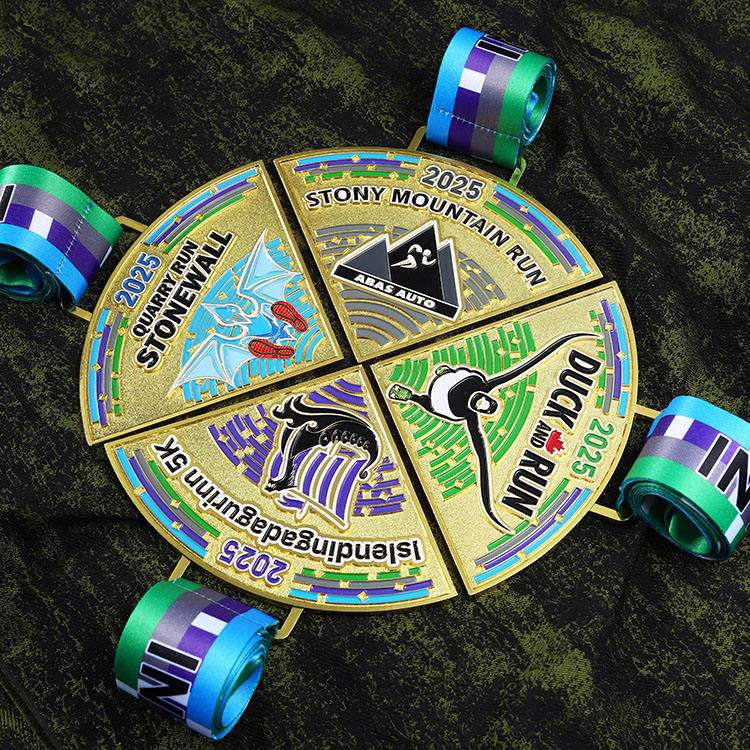 Diseño gratuito OEM medallas personalizadas medallas rompecabezas maratón carrera de atletismo medalla de combinación de 4 piezas