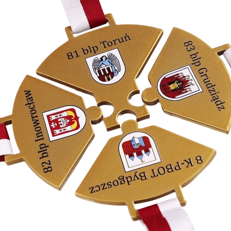Diseño gratuito OEM medallas personalizadas medallas rompecabezas maratón carrera de atletismo medalla de combinación de 4 piezas