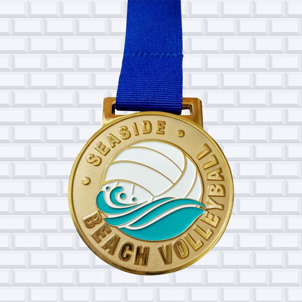 Medallas caladas para torneo de voleibol, diseño de remate en silueta, insignias conmemorativas de esmalte naranja y dorado