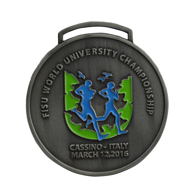 Medalla de carrera benéfica - Insignia conmemorativa multicircular de esmalte verde y plata antigua