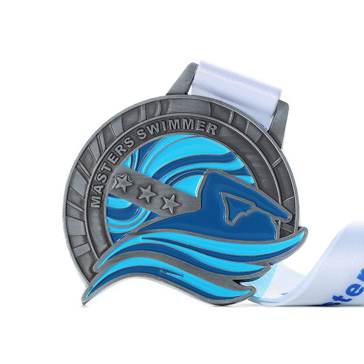 Venta al por mayor de medallas personalizadas de metal 3d para baloncesto, danceboxing, en plata antigua con logotipo de esmalte suave y medallas de natación