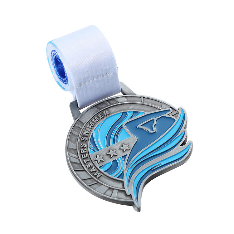 Venta al por mayor de medallas personalizadas de metal 3d para baloncesto, danceboxing, en plata antigua con logotipo de esmalte suave y medallas de natación
