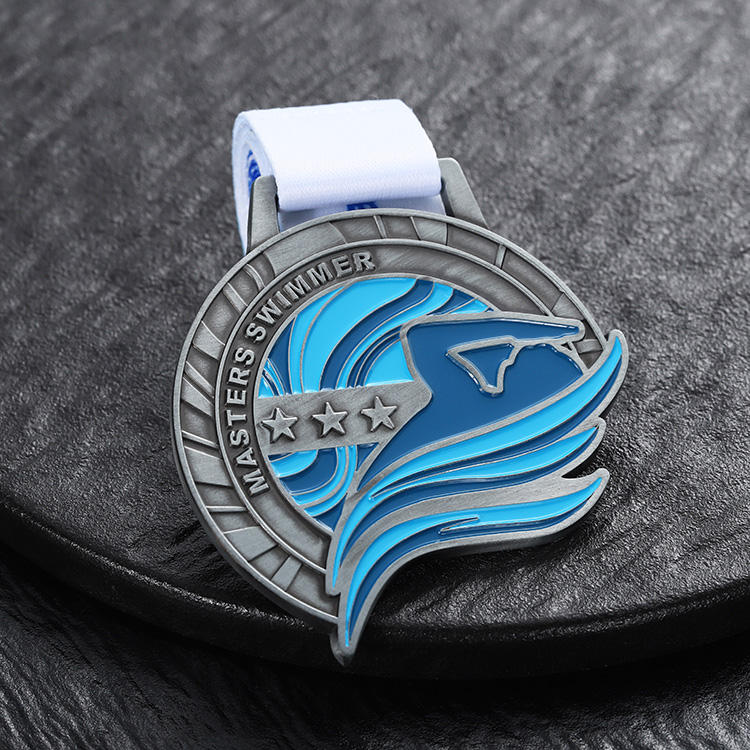 Venta al por mayor de medallas personalizadas de metal 3d para baloncesto, danceboxing, en plata antigua con logotipo de esmalte suave y medallas de natación