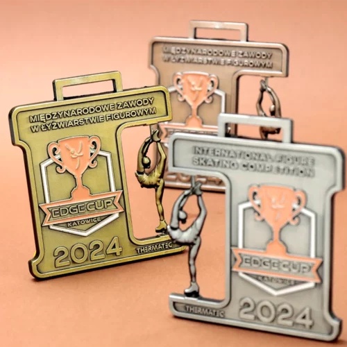 Medallas de competición de gimnasia rítmica: insignias conmemorativas 3D caladas de tres colores en oro, plata y bronce