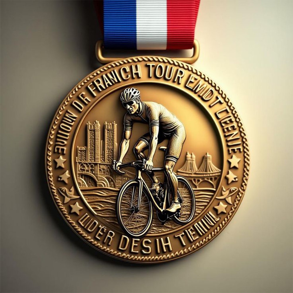 Medallas de carrera ciclista personalizadas, placas metálicas retro con temática de puerto en plata.