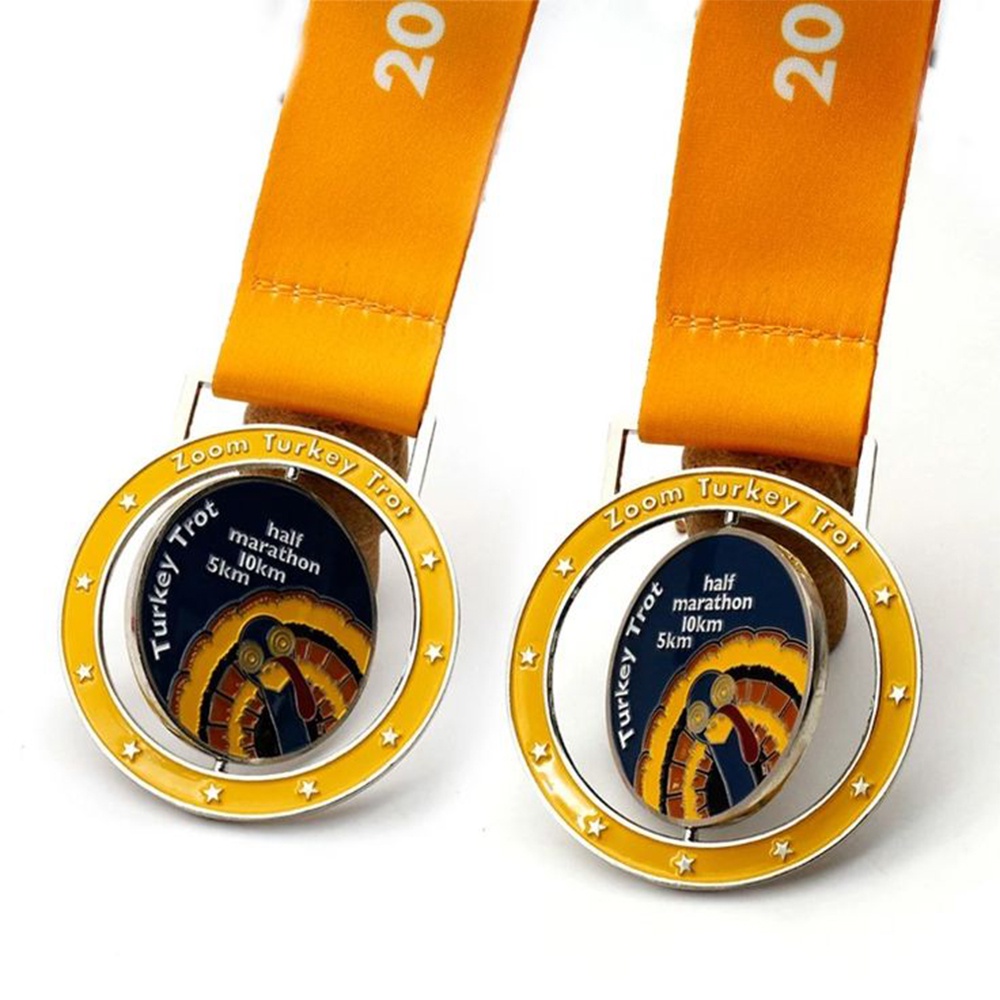 Medallas de competición personalizadas, placa metálica redonda, hueca y giratoria con núcleo interior.