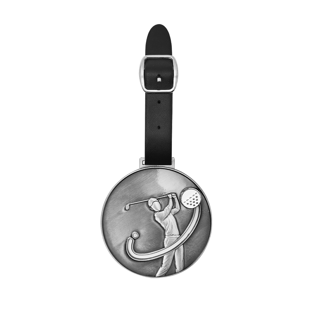 Maßgefertigter Schieber UV-Backlack-Prozess Metallbeschichtung Nickelbeschichtung antike Silberbeschichtung Lee Marken-Golftaschenanhänger Zinklegierung