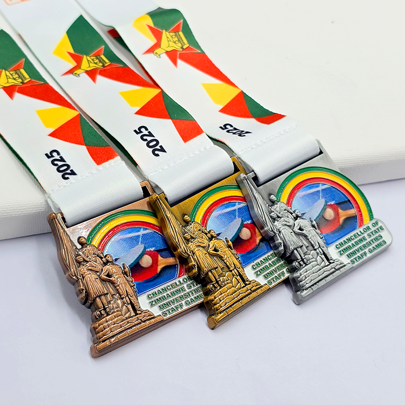 Simbabwe Multi-Themen-Metallmedaillenset: Pink Ribbon Charity Run / Tai Chi Run / Unabhängigkeitstag-Gedenkfeier usw.; Statue / Yin-Yang-Relief; Afrikanisches Rennsport-Sammlerstück-Set.